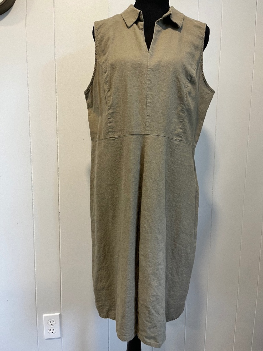 T Tahari Sleeveless Linen Blend Shirt Dress sz 12 Boho Gorpcore Minimalist